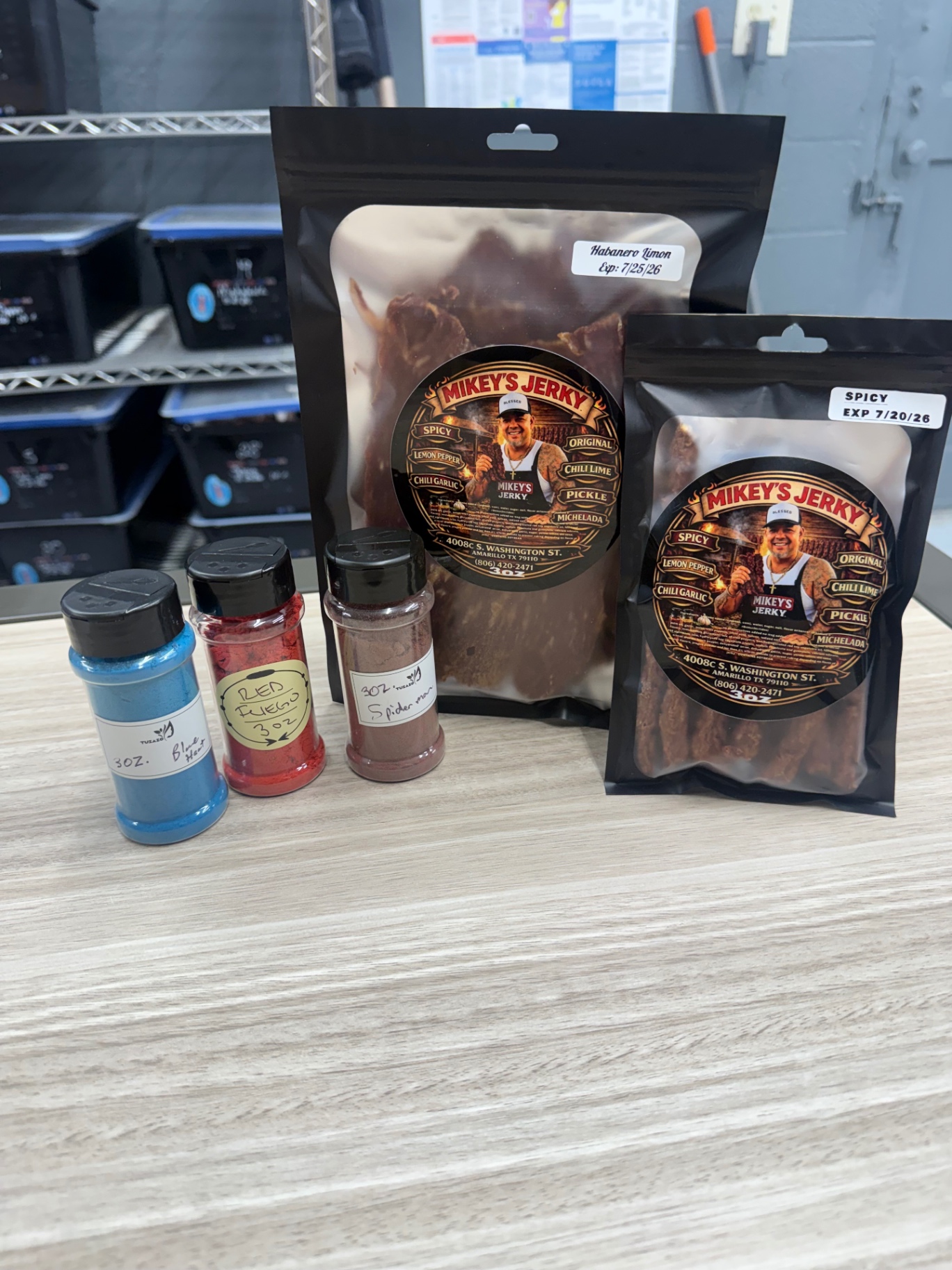 Mikey's jerky lineup with chamoy